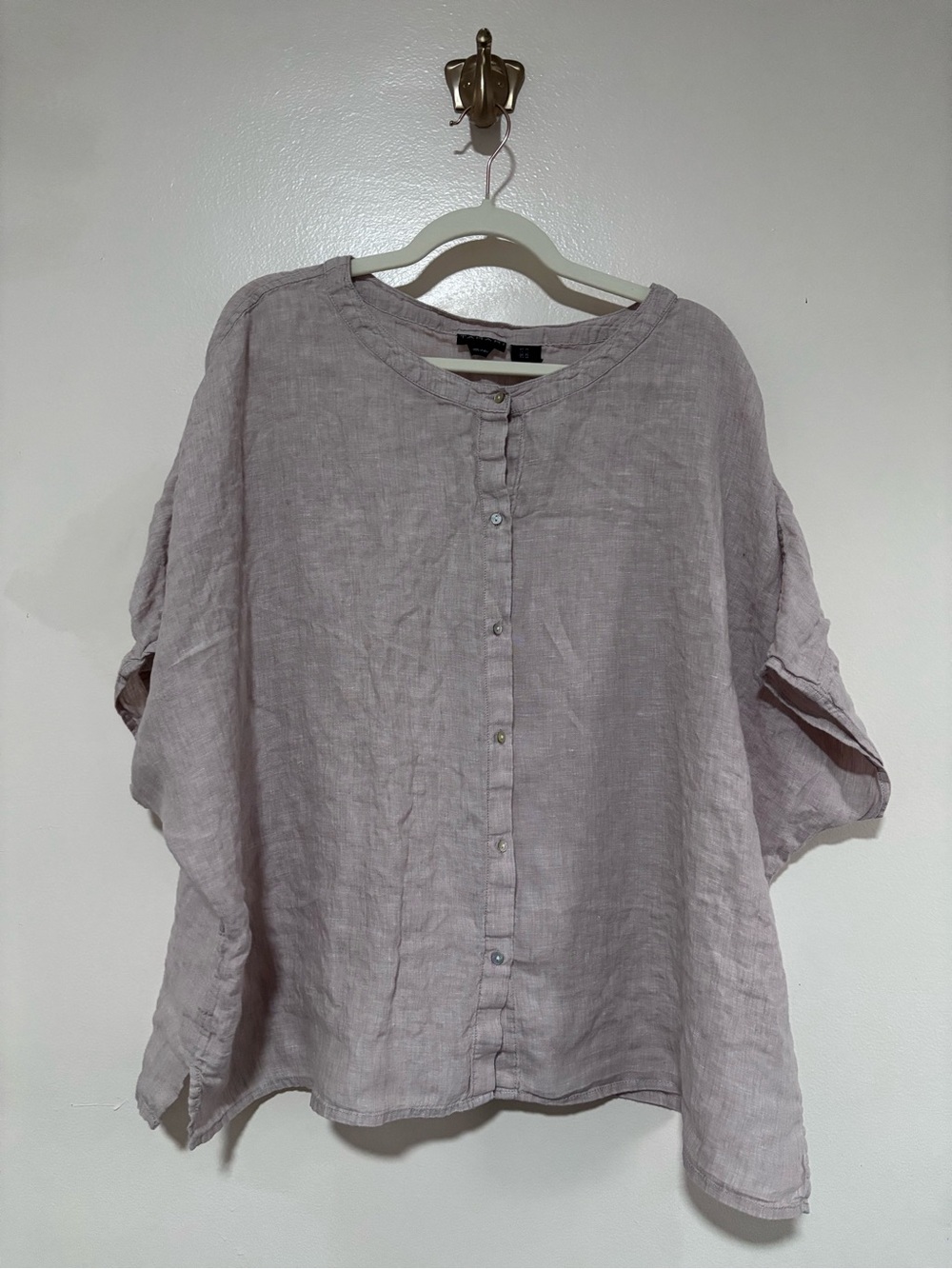 100% Linen Pale Taupe Relaxed Lagenlook Top by Tahari with Button Front XL - Picture 2 of 6